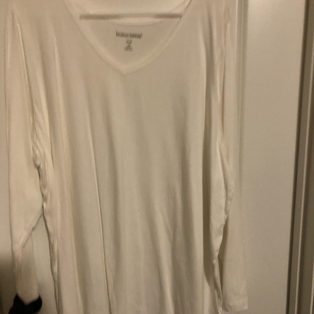 Woman Within 2X White Long Sleeve V-Neck Top